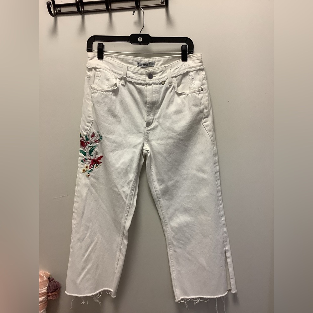 ZARA BASIC white cropped straight leg jeans size 6